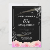 Invitation Rose rose florale rayures 60e anniversaire (Devant)