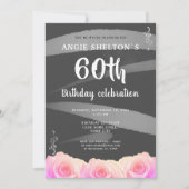 Invitation Rose rose florale rayures 60e anniversaire (Devant)