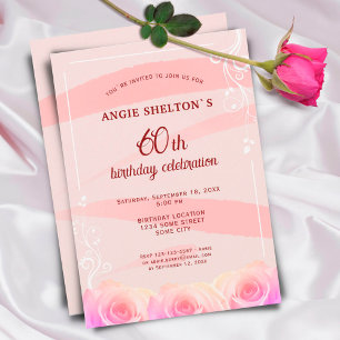 Invitation Rose rose florale rayures 60e anniversaire