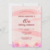 Invitation Rose rose florale rayures 60e anniversaire (Devant)