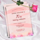 Invitation Rose rose florale rayures 70e anniversaire