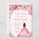 Invitation Rose Rose Foncé Princesse Sweet Seize Ans (Devant)