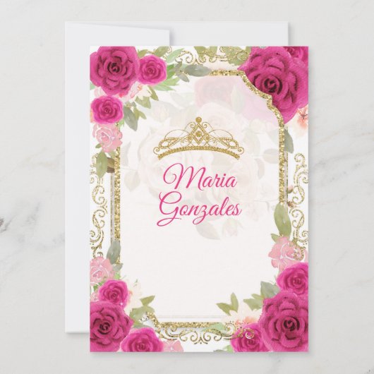 Invitation Rose rose Fuchsia et robe Charra Mis XV Anos (Dos)