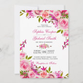 Invitation Rose rose Fuchsia Mariage botanique (Devant)