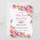 Invitation Rose rose Fuchsia Mariage botanique (Devant)