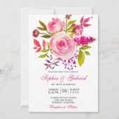Invitation Rose rose Fuchsia Mariage botanique (Devant)