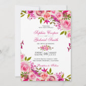 Invitation Rose rose Fuchsia Mariage botanique (Devant)