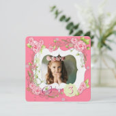 Invitation Rose Rose Girls Photo 3e fête d'anniversaire (Debout devant)