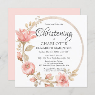 Invitation Rose Rose Gold Carré Botanique Christening