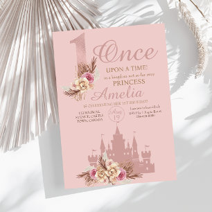 Invitation Rose Rose Gold Castle Princess 1er anniversaire