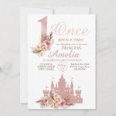 Invitation Rose Rose Gold Castle Princess 1er anniversaire (Devant)