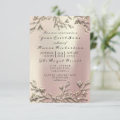 Invitation Rose Rose Gold Champaigne Floral 3D Effet Bridal (Debout devant)