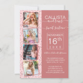 Invitation Rose Rose Gold Confetti Frontière Photo Sweet 16 (Dos)