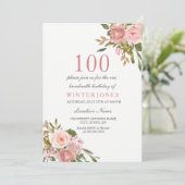 Invitation Rose Rose Gold Flowers 100e anniversaire Invitatio (Debout devant)