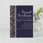 Invitation Rose Rose Gold Parties scintillant & Blue Glam fêt (Debout devant)