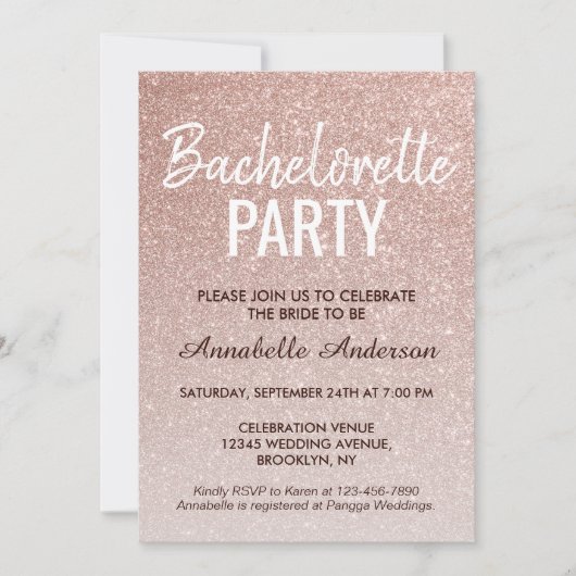 Invitation Rose Rose Gold Parties scintillant Sparkle Bachelo (Devant)