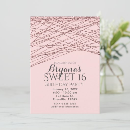 Invitation Rose Rose Gold Parties scintillant Sweet 16 Annive (Debout devant)