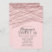 Invitation Rose Rose Gold Parties scintillant Sweet 16 Annive (Devant / Derrière)