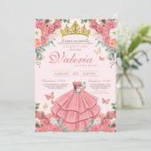 Invitation Rose Rose Gold Princess Butterfly Quinceanera (Debout devant)