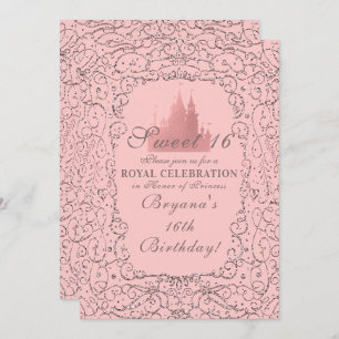 Invitation Rose Rose Gold Royal Castle Princess Sweet 16
