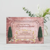 Invitation Rose Rose Gold Topiaire Jardin Quinceañera (Debout devant)