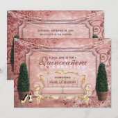Invitation Rose Rose Gold Topiaire Jardin Quinceañera (Devant / Derrière)