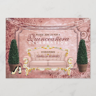 Invitation Rose Rose Gold Topiaire Jardin Quinceañera