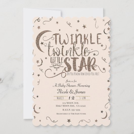 Invitation Rose Rose Gold Twinkle Baby shower Little Star (Devant)