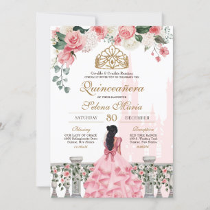 Invitation Rose rose Golden Princesse Fairytale Quinceañera