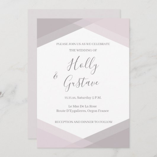 Invitation Rose rose gris blanc Hexagon moderne chic Mariage (Devant / Derrière)