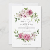 Invitation Rose rose Hydrangea Floral Arch 1er Anniversaire (Devant)