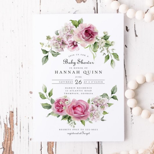 Invitation Rose rose Hydrangea Floral Arch Girl Baby shower