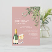 Invitation Rose Rose | Jardin de Champagne Dîner d'anniversai (Debout devant)