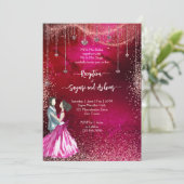 Invitation Rose rose magenta or parties scintillant mariage r (Debout devant)