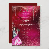 Invitation Rose rose magenta or parties scintillant mariage r (Devant / Derrière)