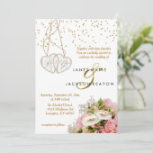 Invitation Rose rose Mariage Floral (Debout devant)