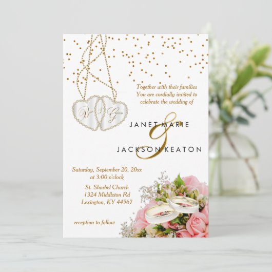 Invitation Rose rose Mariage Floral (Debout devant)