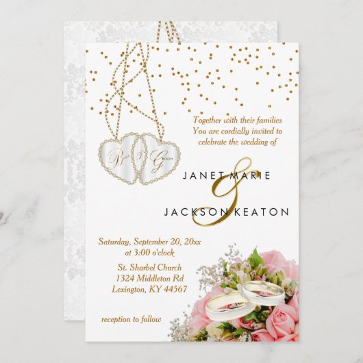 Invitation Rose rose Mariage Floral (Devant / Derrière)