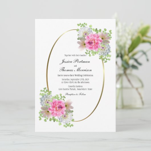 Invitation Rose rose Mariage ovale (Debout devant)