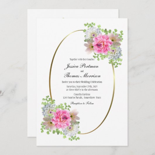 Invitation Rose rose Mariage ovale (Devant / Derrière)