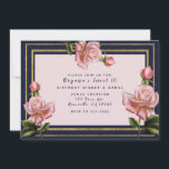 Invitation Rose Rose Marine Bleu & Or Moderne Sweet 16 Partie<br><div class="desc">Des éléments de coordination sont également disponibles.</div>