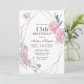 Invitation Rose rose mignonne Filles géométriques 13ème anniv (Debout devant)