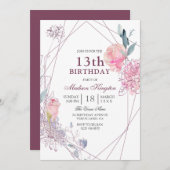 Invitation Rose rose mignonne Filles géométriques 13ème anniv (Devant / Derrière)