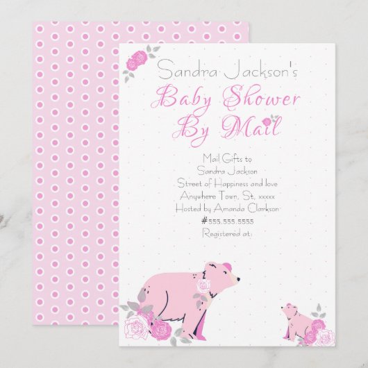 Invitation Rose rose mignonne Floral Mama Bear Cub Baby showe (Devant / Derrière)