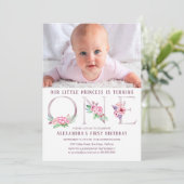 Invitation Rose rose mignonne or Floral Premier anniversaire  (Debout devant)