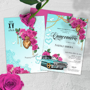 Invitation Rose rose Milagro Coeur Chola Lowrider Quinceanera