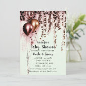 Invitation Rose rose Mince Lumières or Baby shower rustique (Debout devant)