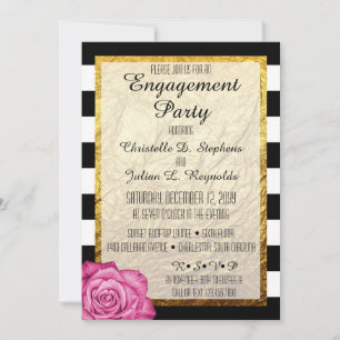 Invitation Rose rose moderne en feuille de métal doré pour fê