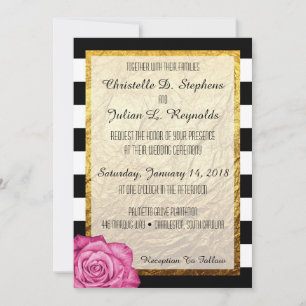 Invitation Rose rose moderne Faux Or Foil Mariage rayé