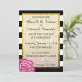 Invitation Rose rose moderne Faux Or Foil Mariage rayé (Debout devant)